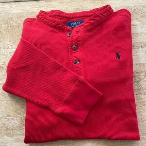 Polo Ralph Lauren Boy’s‎ Sz XL (18-20) Red Waffle Knit Cotton Henley Shirt